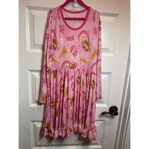 Kiki + Lulu Girls Pink Football Cheer Bamboo Viscose Twirl Dress Size 9/10